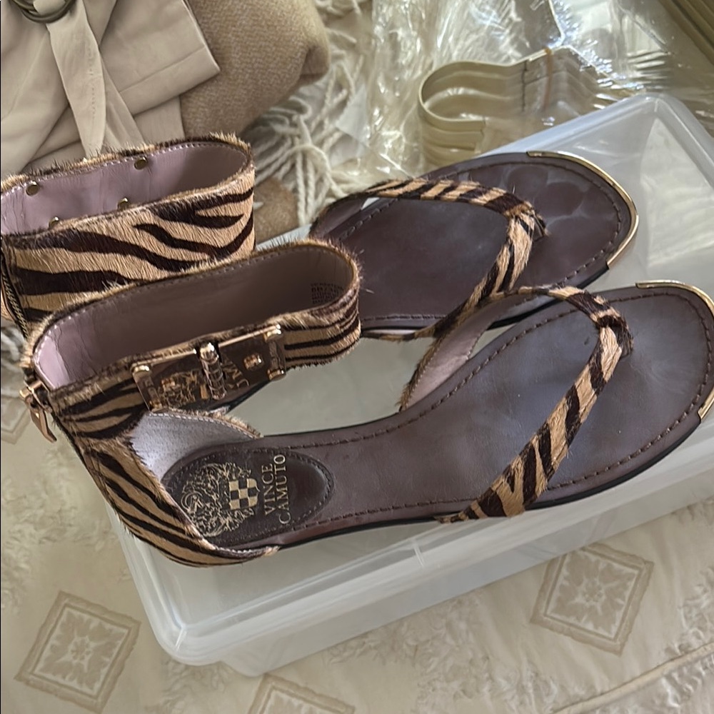 Vince Camuto Brown and Black Animal Print Sandals
